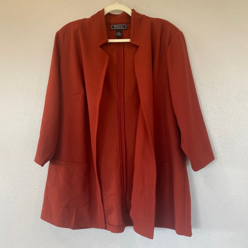 Rust Orange Open Front Blazer 3/4 Sleeve NYCC New York Clothing Co Plus Size 2X